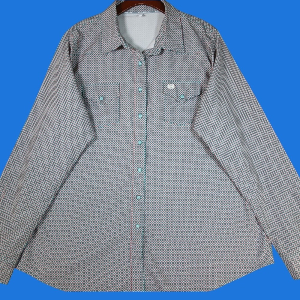 Cinch Western Shirt Women's XXL Geometric Pearl Snap Long Sleeve